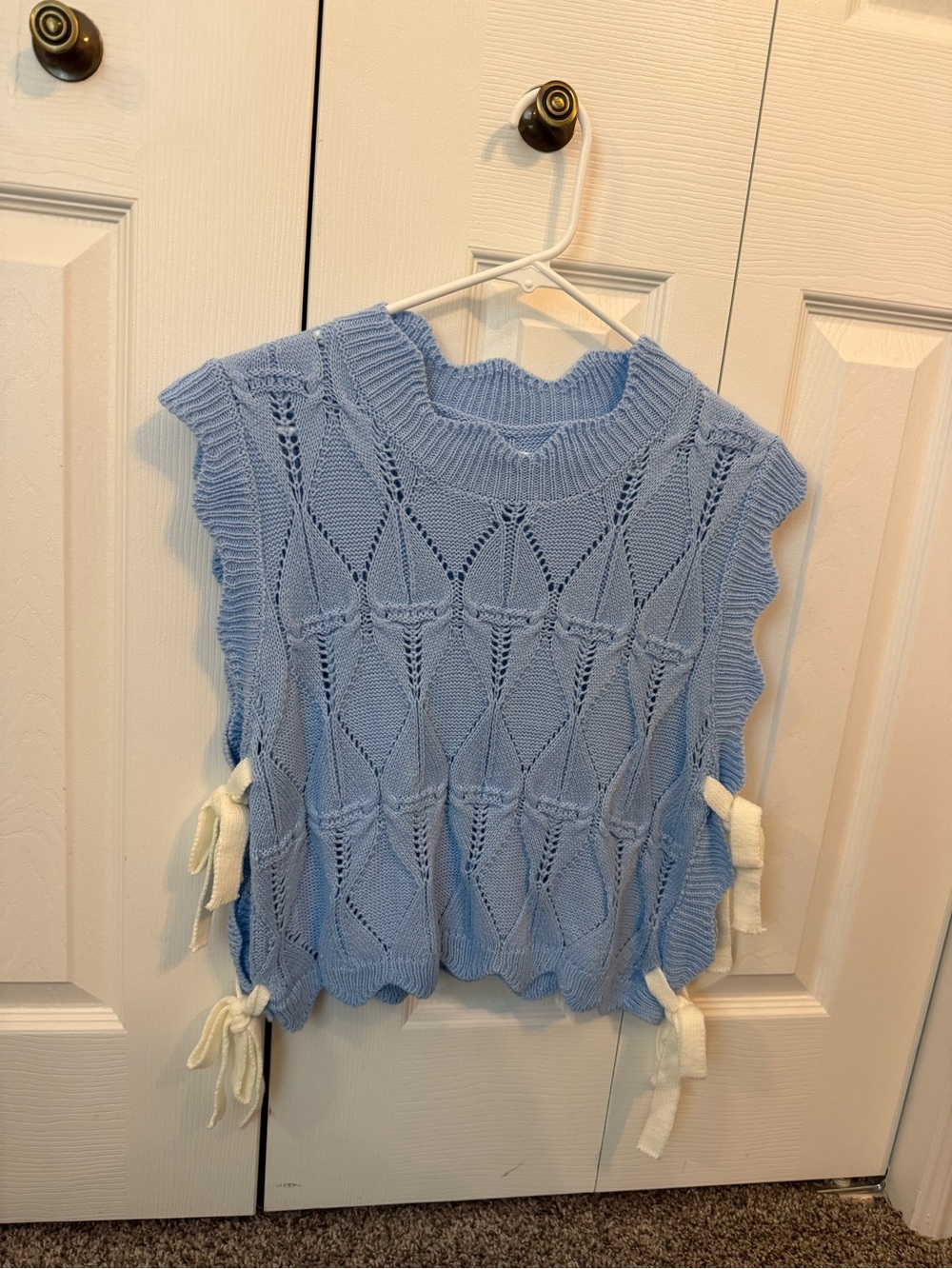 Light Blue Knit Sleeveless Sweater Vest with Side Tie Accents
